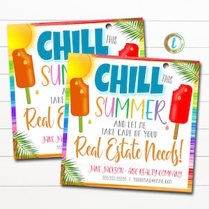 Chill this summer and let me handle your Real estate needs, Editable Popsicle Pop by Tags, Ice Cream Summer Pop by Printable Tag Marketing