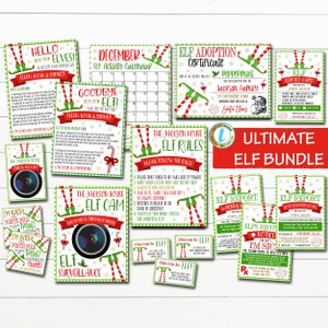 Kit de atividades de elfos para impressão de Natal, adoção de elfos, cartas de adeus elfos, piadas de elfos, boletim de elfos, notas do elfo, MODELO EDITÁVEL