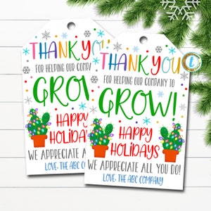 Etichette regalo per il personale delle festività, grazie per aver aiutato la nostra azienda a crescere - Etichetta regalo per piante grasse con cactus per le vacanze di Natale, Idea regalo per i dipendenti