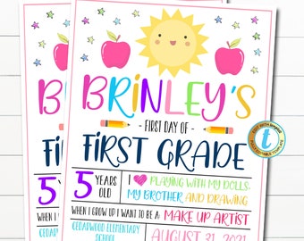First Day Of School Sign, Editable First Day of Kindergarten, First Day of PreSchool Sign Chalkboard Instant Download Any Grade Template