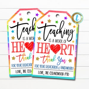Leraar bedankt cadeaukaartjes, lesgeven is een werk van hart, lerarenwaarderingsweek, Valentijnsdag, school pto pta DIY bewerkbare sjabloon