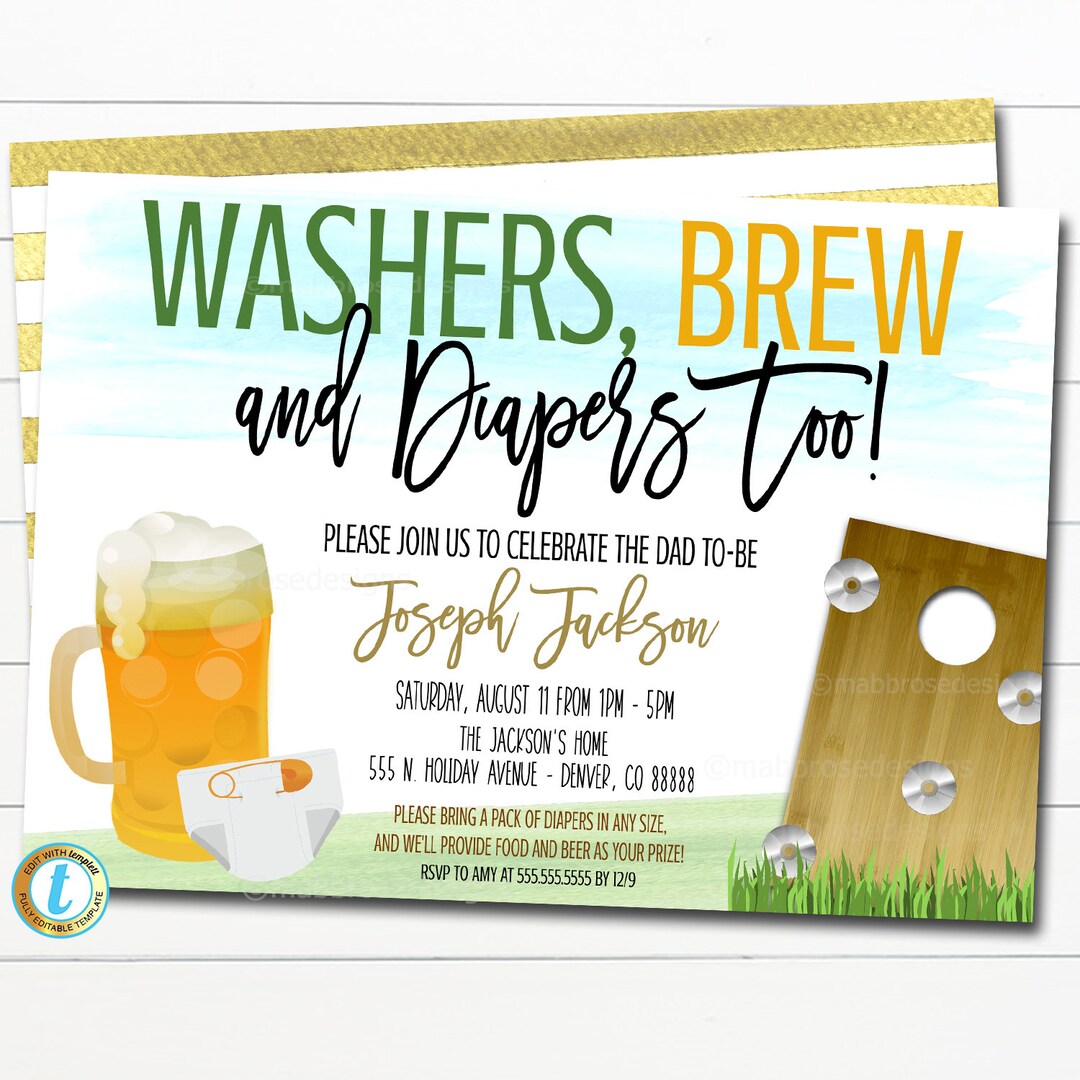 Washers and Beer Baby Shower Invitation Chalkboard Printable Baby