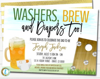Washers and Beer Baby Shower Invitation Chalkboard Printable Baby Sprinkle Baby Q, Grill Couples Shower BBQ Party Invite, EDITABLE TEMPLATE
