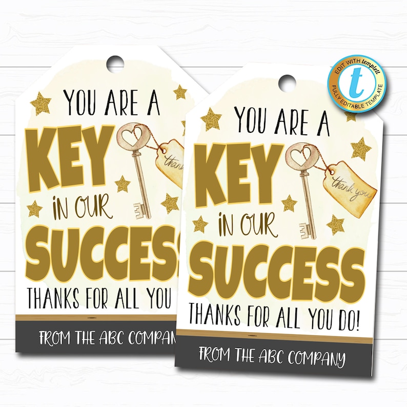 Employee Appreciation Gift Tag Thank You Success Key Worker Etsy