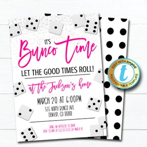 Bunco Party Invitation, Girls Night Ladies Invite Cocktail Dice Games Party, Breast Cancer Fundraiser Editable Template DIY Digital Download