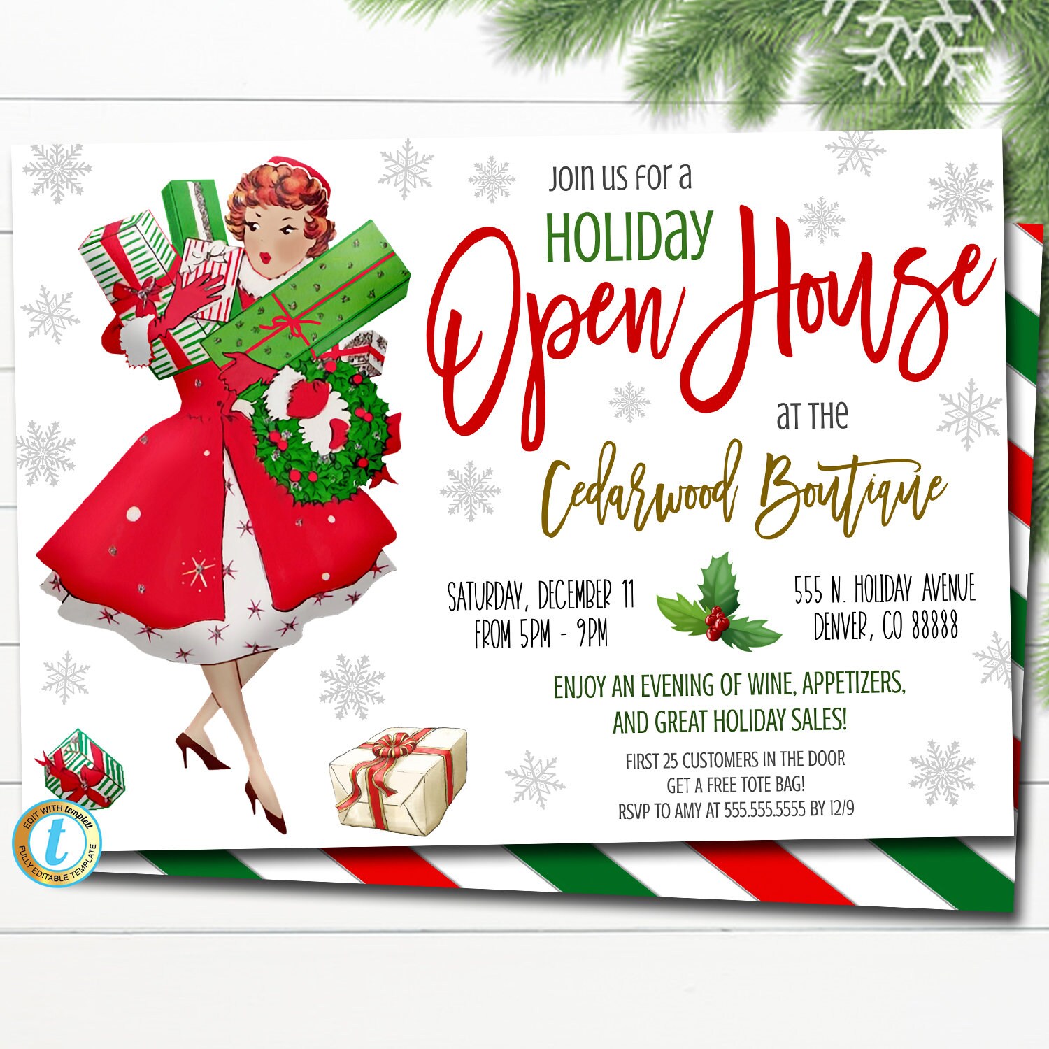 Holiday Open House Invitation, Christmas Boutique Shopping Event School ...