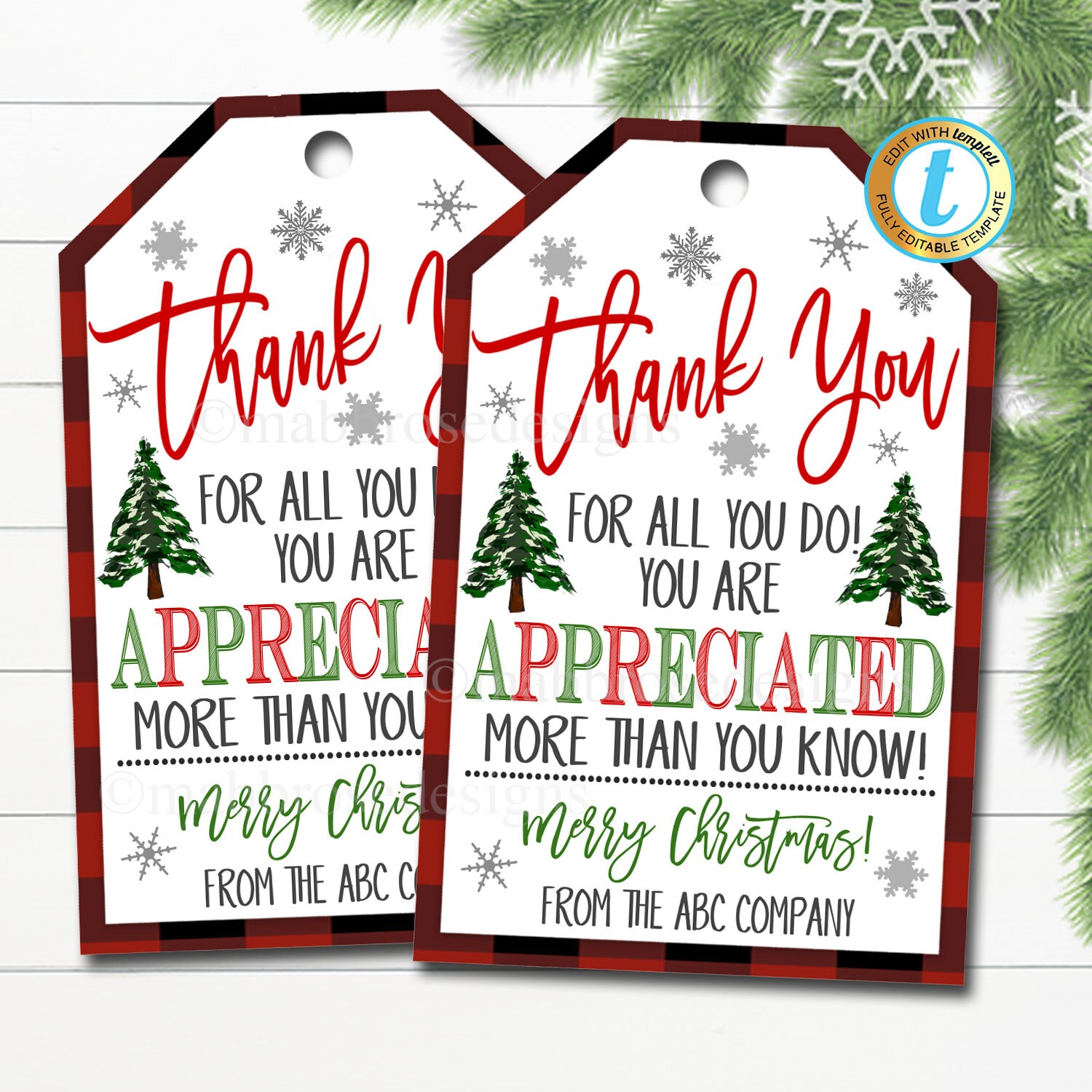 Free Printable Christmas Gift Tags for the Holidays - Aubree Originals