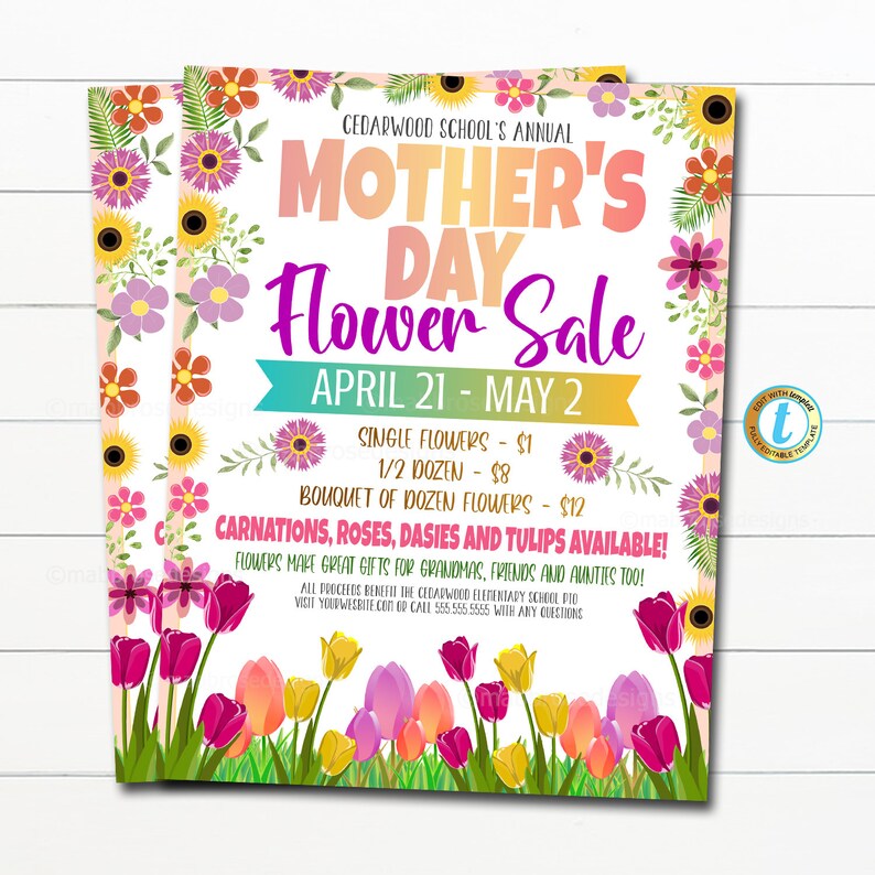Mother's Day Flower Fundraiser Flyer Roses Carnation Etsy