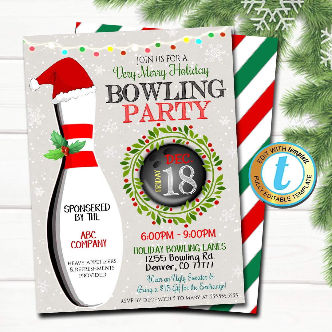 Christmas Bowling Party Invitation, Adult Holiday Invite, Xmas Cocktail Games Party, Work Party Editable Template, DIY Self-editing Download - Etsy christmas-bowling-party-invitation-adult-holiday-invite-xmas-cocktail-games-party-work-party-editable-template-diy-self-editing-download-etsy