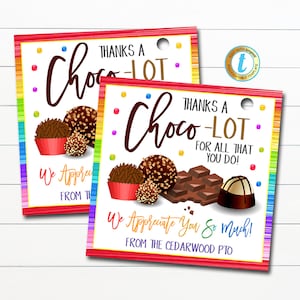 Chocolate Gift Tag, Candy Bar Treat Tag, Nurse Employee Staff Teacher Appreciation Thanks a Choco-lot For All You Do, DIY Editable Template