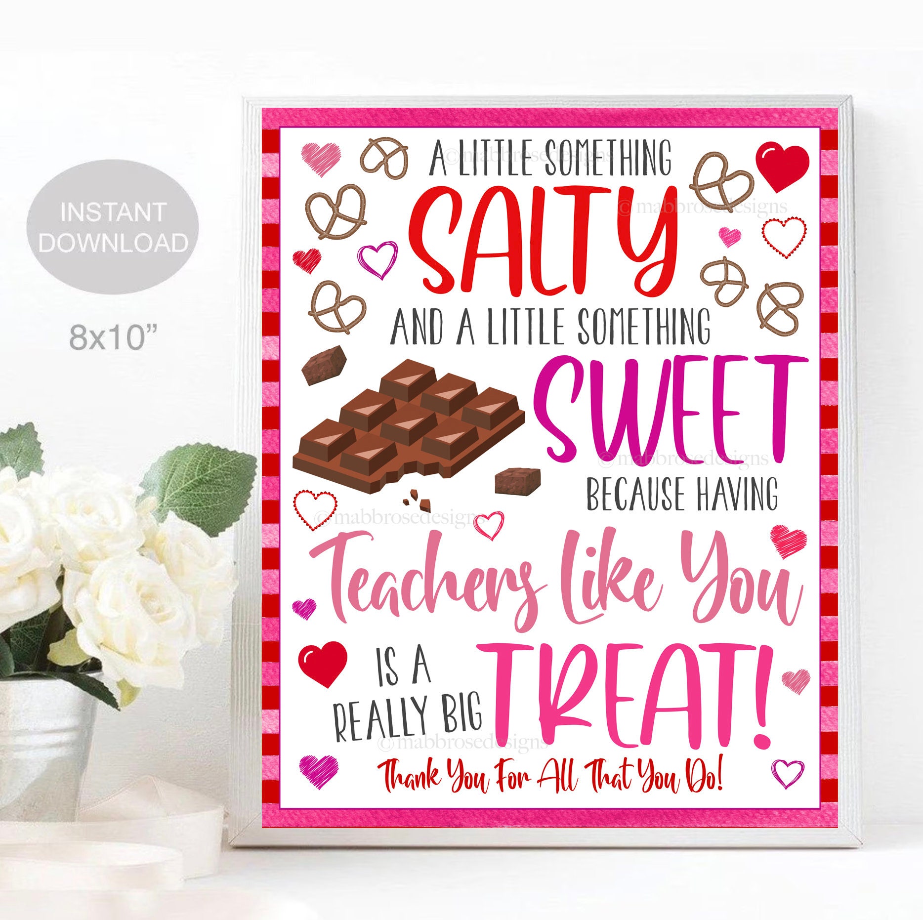 Valentine Teacher Appreciation Sign, Chocolate Pretzel Thank You Sign ...
