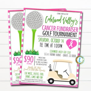 Golf Cancer Fundraiser Tournament Flyer, Pink Breast Cancer Charity Benefit Event, Golf Team Golf Course Printable, DIY EDITABLE TEMPLATE