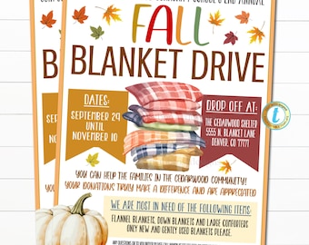 Fall Blanket Drive Flyer, Printable Pta Pto Flyer, School Church Fundraiser Invite Nonprofit Charity Community Donations EDITABLE TEMPLATE
