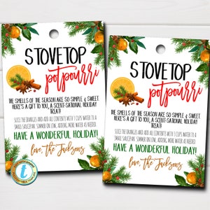 Étiquettes de cadeau de pot-pourri de cuisinière, parfum de vacances de Noël, étiquette de bougie, idée de cadeau de personnel de professeur de vacances, père Noël secret, modèle modifiable