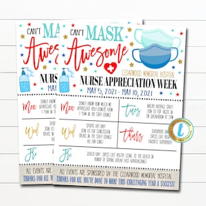 Nurse Appreciation Week 2021 Itinerary Schedule, Daily Weekly Calendar, Can&#39;t Mask Awesome Medical Hospital Staff Planner, Editable Template