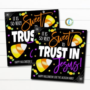 Religiöser Halloween-Geschenkanhänger, es ist süß, Jesus zu vertrauen, Kirche-katholische Schule Pto-Pta-Lehrer, Glaube Christ, DIY bearbeitbare Vorlage