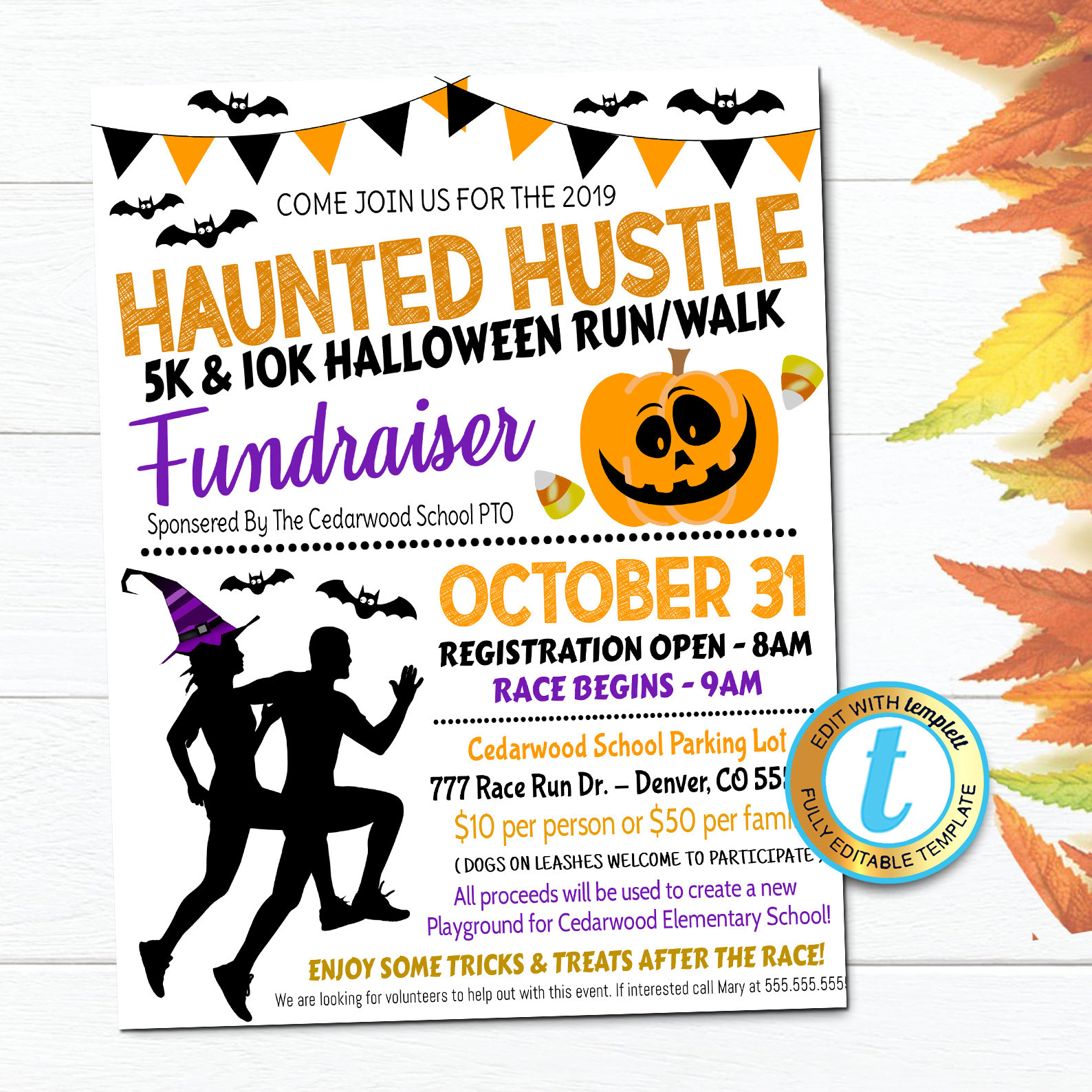 Halloween Run Flyer, 5k 10k Haunted Race Run Walk, Community