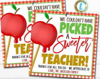 Teacher Gift Tags, Apple Couldn't have picked a sweeter Teacher Appreciation, Fall Staff School Pto Thank You Label, DIY Editable Template
