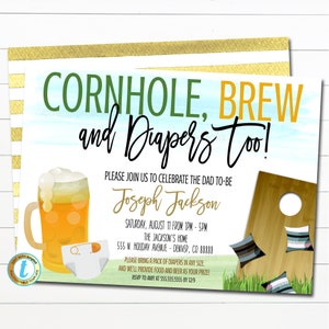 Cornhole and Beer Baby Shower Invitation Chalkboard Printable Baby Sprinkle Baby Q, Grill Couples Shower BBQ Party Invite, EDITABLE TEMPLATE