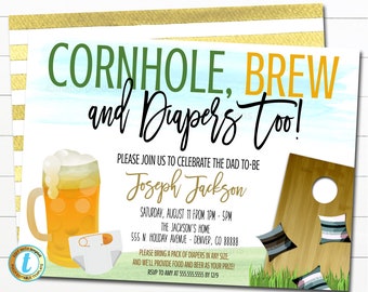 Cornhole and Beer Baby Shower Invitation Chalkboard Printable Baby Sprinkle Baby Q, Grill Couples Shower BBQ Party Invite, EDITABLE TEMPLATE