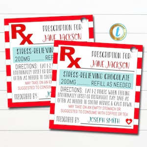 Nurse Appreciation Gift Tag, Rx Prescription Chocolate Candy, Thank You Medical Hospital Staff Nurse Appreciation Week DIY Editable Template