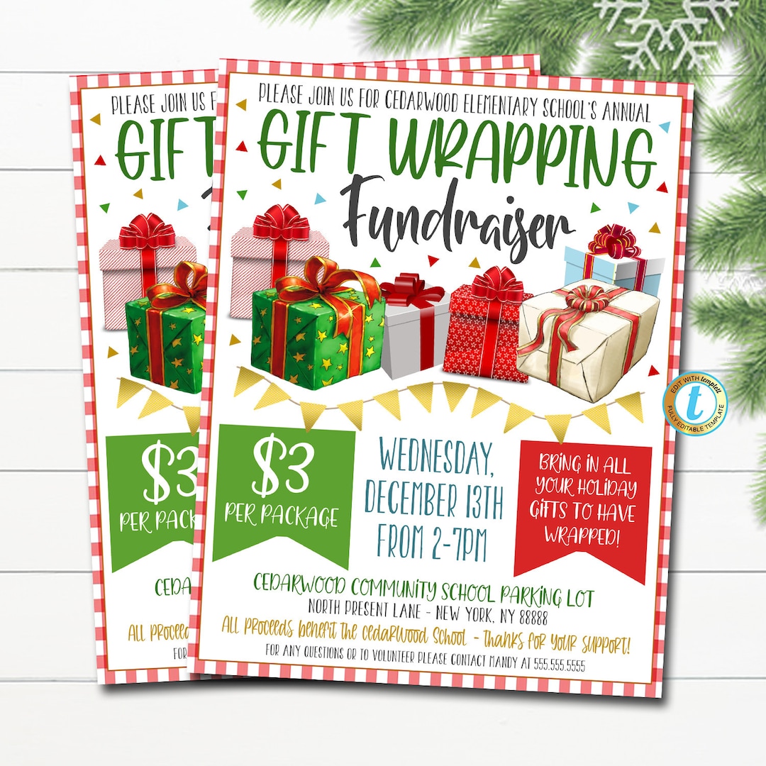 Gift Wrapping Fundraiser Flyer, Christmas School Church Pto Pta