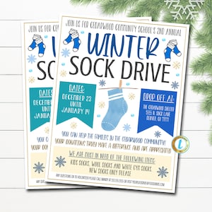 Winter Sock Drive Flyer, Printable Pta Pto Flyer, School Church Fundraiser Invite, Nonprofit Charity Community Dons, EDITABLE TEMPLATE