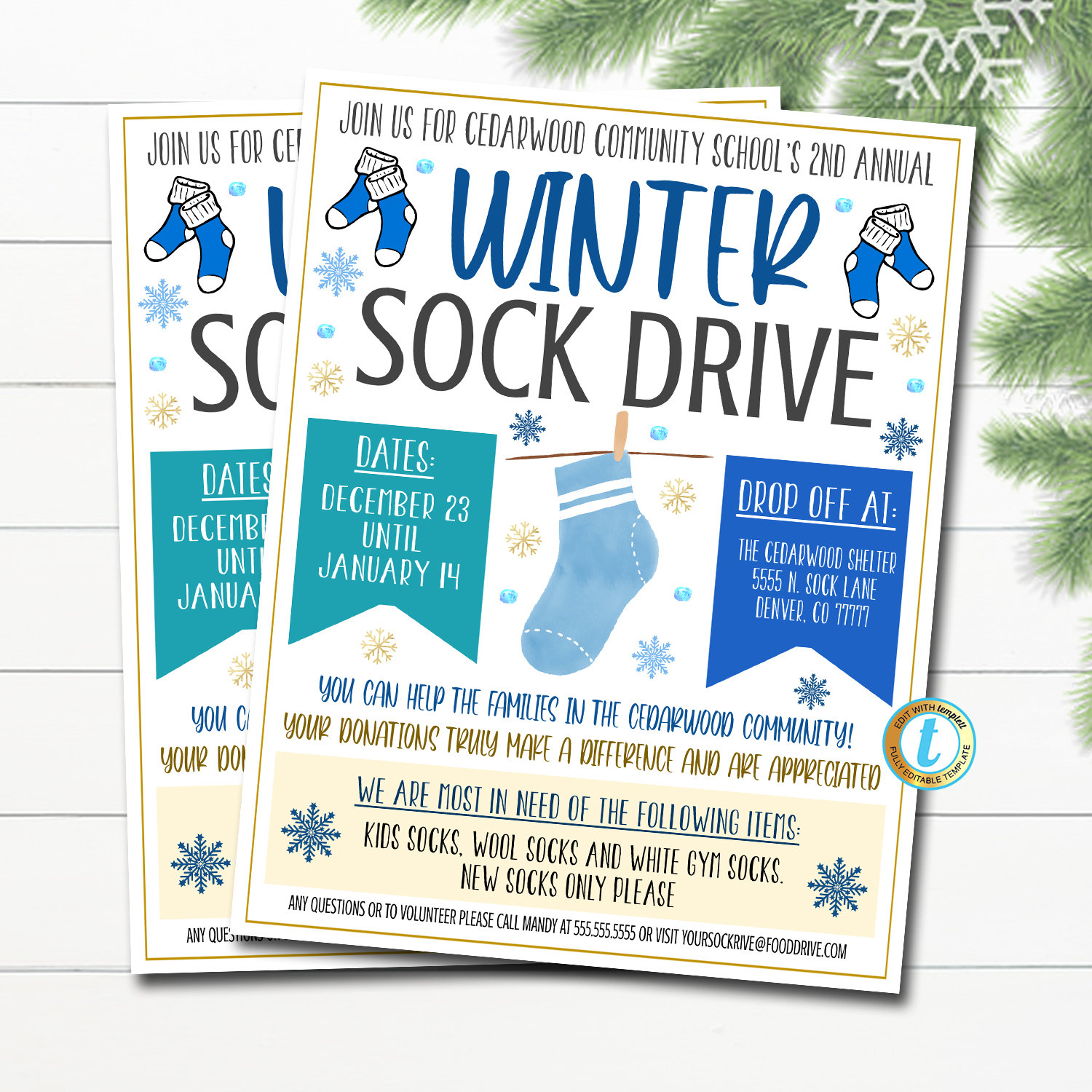 Winter Sock Drive Flyer Printable Pta Pto Flyer School Etsy Canada
