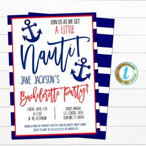 Nautical Bachelorette Party Invite, Let&#39;s get Nauti Girls Coastal Beach Boat Party, Digital Bridal Invite INSTANT DOWNLOAD Editable Template