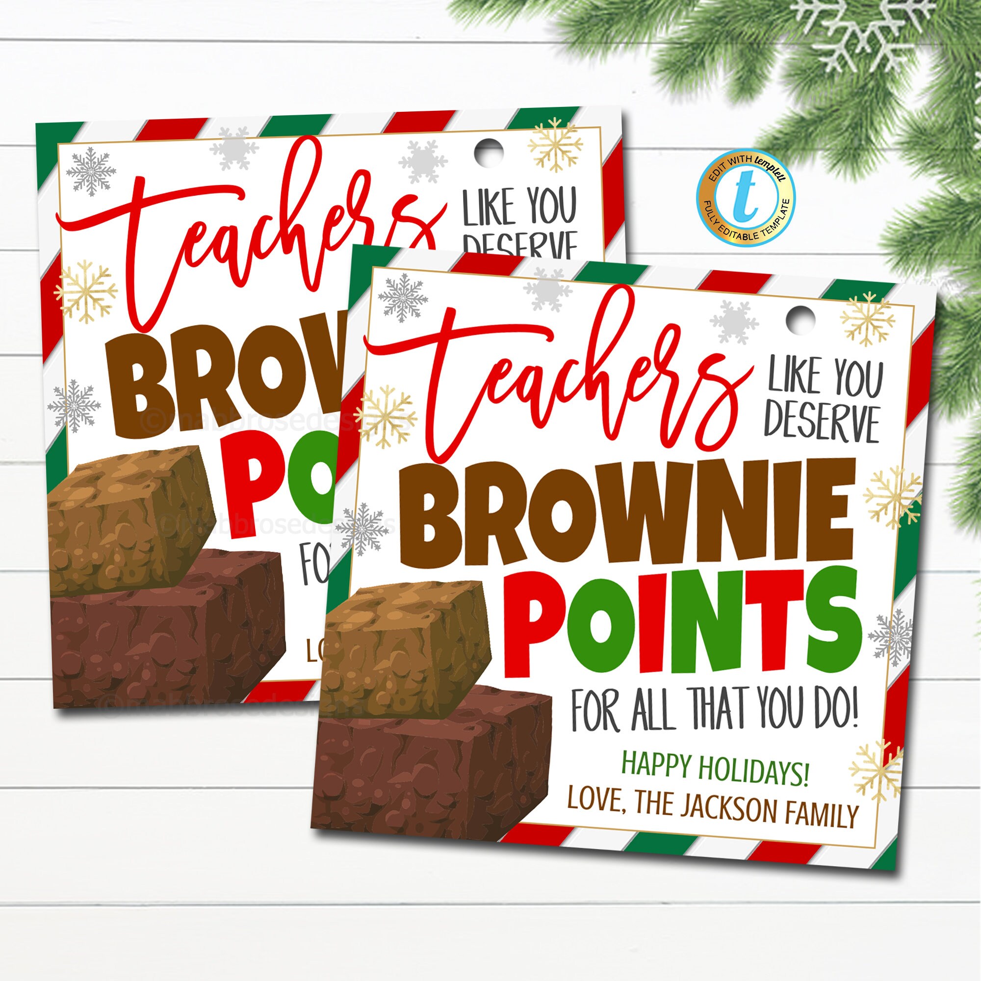 Holiday Teacher Gift Tags Teachers Deserve Brownie Points - Etsy