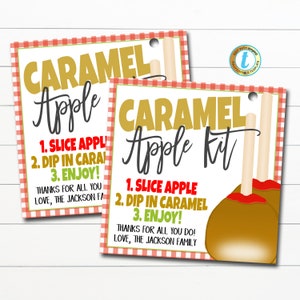 Caramel Apple Kit Gift Tags, Fall Candy Apple Treat Tag, Kids School Classroom Halloween Thanksgiving Gift Lerarenpersoneel, Bewerkbare sjabloon