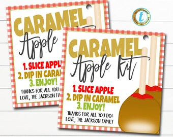 Caramel Apple Kit Gift Tags, Fall Candy Apple Treat Tag, Kids School Classroom Halloween Thanksgiving Gift Teacher Staff, Editable Template