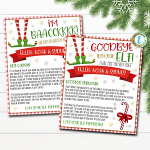 Set de Cartas de Elfos, Regresé Hola de tu Elfo, Adiós de Elfo Carta de Llegada y Cartas de Despedida, Imprimibles de Navidad, PLANTILLA EDITABLE