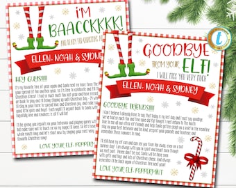 Elf Letter Set, I&#39;m Back Hello from your Elf, Goodbye from Elf Arrival Letter and Farewell Letters, Christmas Printables, EDITABLE TEMPLATE