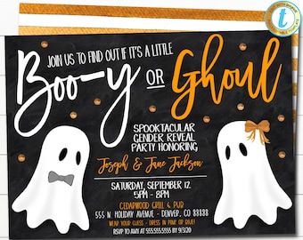 Halloween Gender Reveal Party Invitation, Boo-y or Ghoul, Halloween Ghost Baby Shower Invite, Couples Costume Party, DIY EDITABLE TEMPLATE