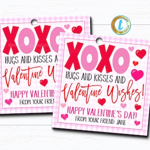 Étiquette-cadeau de la Saint-Valentin, xoxo Hugs and Kisses Valentine Card Gift, School Classroom Party School Teacher Staff Friend, DIY Editable Template