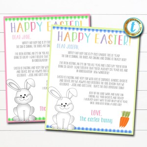 Modelo de carta do coelhinho da Páscoa, crianças para impressão na manhã de Páscoa surpresa carta cesta caça, modelo editável de download instantâneo DIY