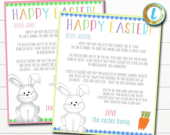Carta de la plantilla del conejito de Pascua, búsqueda de cesta de cartas sorpresa de la mañana de Pascua para niños imprimibles, plantilla editable de descarga instantánea de bricolaje