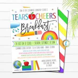 Tears and Cheers Breakfast Invitation, Printable PTA PTO Flyer Invite, School Fundraiser Poster, Back To School Invite, EDITABLE Printable