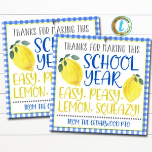 Etiqueta de regalo de limones, gracias fácil exprimido de limón, regalo de la semana de agradecimiento, profesor de personal de compañero de trabajo voluntario de agradecimiento, plantilla editable