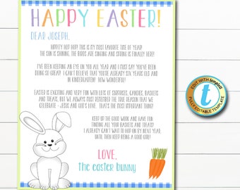 Carta de la plantilla del conejito de Pascua, búsqueda de cesta de cartas sorpresa de la mañana de Pascua para niños imprimibles, plantilla editable de descarga instantánea de bricolaje