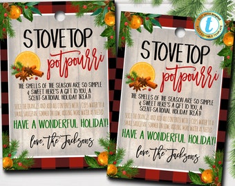 Etiquetas de regalo de popurrí de estufa, aroma navideño navideño, etiqueta de vela, idea de regalo para el personal del maestro de vacaciones, Papá Noel secreto, plantilla editable