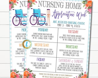 Nursing Home Appreciation Week Itinerary, Thank You Healthcare Facility Event, Hospital Staff Assisted Living Schedule, EDITABLE TEMPLATE