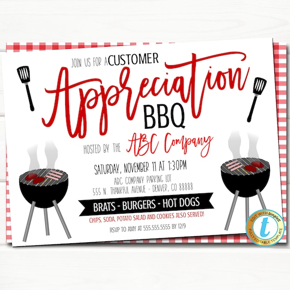 Appreciation BBQ Party Invitation Customer Client Thank You Etsy UK