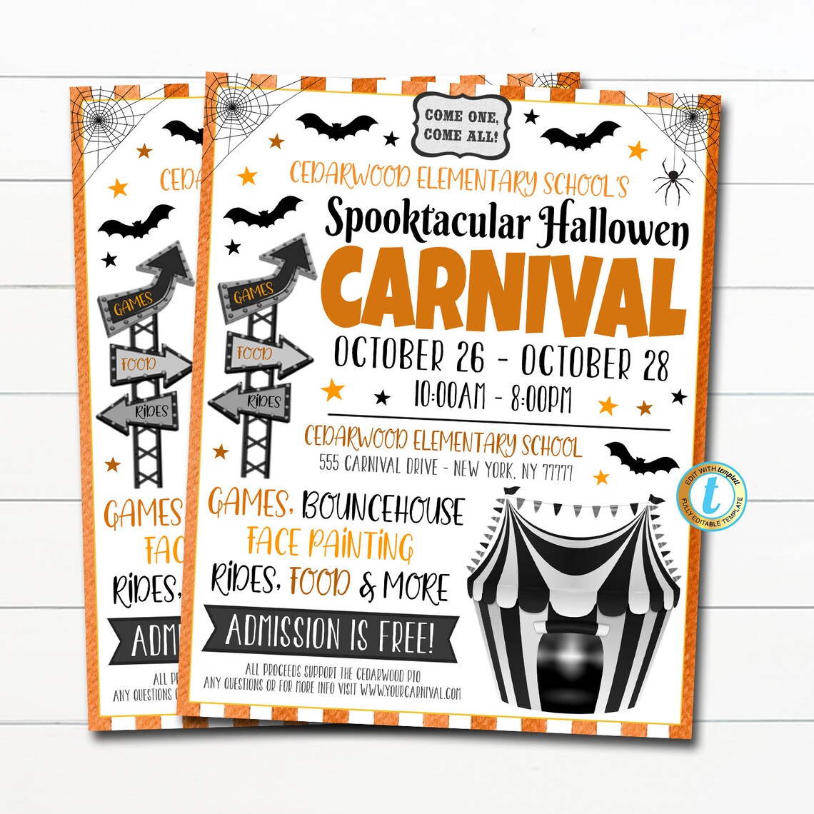 EDITABLE Halloween Carnival Flyer, Printable PTA PTO, School Church ...