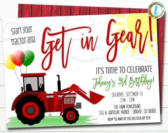 Tractor Birthday Party Invitation, Boys Farm Theme Birthday Party Invite, Get Into Gear Kids Birthday Party, DIY Printable Template