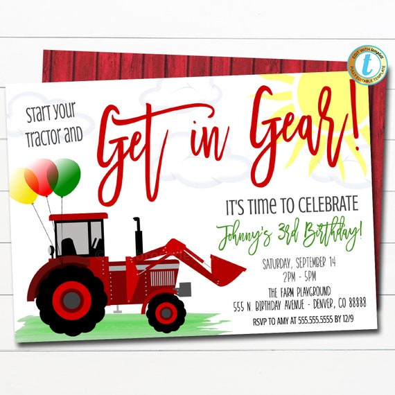Carte d'invitation anniversaire enfant tracteur - Fête