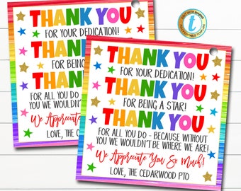 Thank You Gift Tags, Teacher Staff Employee Nurse Volunteer Staff Appreciation Week, You're a Star, School pto pta DIY Editable Template