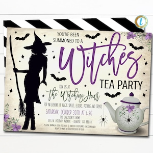 Witches Tea Party Invitation Halloween Bridal Shower Party Invitation, Wedding Halloween, Cheers Witches, Drink Up Witches EDITABLE Template
