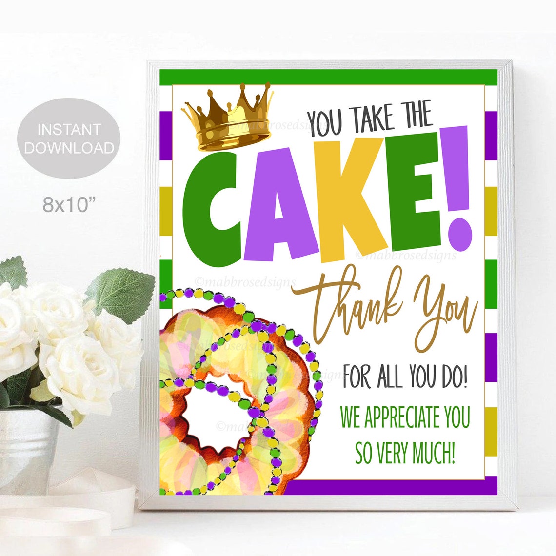 Mardi Gras Day Thank You Printable Sign Teacher Staff - Etsy